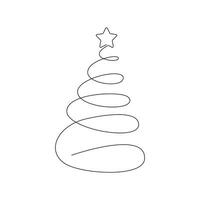 Christmas tree with star drawn in one continuous line. One line drawing, minimalism. Vector illustration.