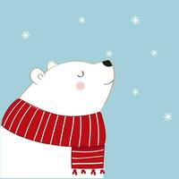 White polar bear wearing a red scarf. vector