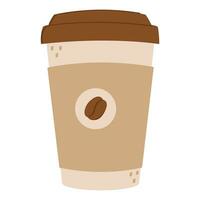 Cute cartoon style takeaway coffee in paper cup. Hot drink. Isolated on white. vector