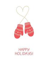 Christmas greeting card with mittens with scandinavian ornament. vector