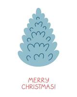 Holiday greeting card witn blue hand drawn fir for winter design. vector