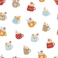 Seamless pattern with drinks in various cute cups. vector