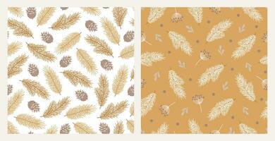 Set of two christmas botanical seamless patterns. vector