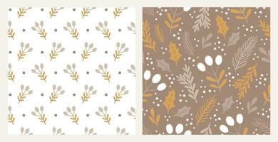 Set of two christmas botanical seamless patterns. vector