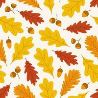 Autumn seamless pattern with acorns and oak leaves. vector