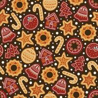 Seamless pattern with gingerbread cookies and snow vector