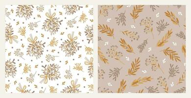 Set of two christmas botanical seamless patterns. vector