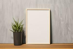 Blank picture frame mockup on wall in modern interior. Artwork template mock up photo