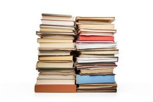 Stack of old books on a white background photo