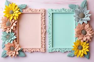 Picture frame lined with sunflowers photo