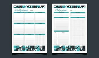 Planners set geometry. Weekly and daily planners.  Planners printable template with geometric shapes. Blank white notebook page A4. vector