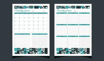 Planners set geometry. Weekly and monthly planners.  Planners printable template with geometric shapes. Blank white notebook page A4. vector