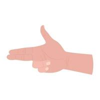 The hand makes a pistol gesture with two fingers. Language of the body. Vector illustration isolated on white background.