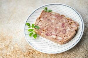 terrine rustic food minced meat baked in the oven vegetable food healthy meal food snack on the table copy space food background rustic top view photo