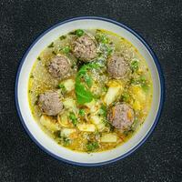 soup meatball first course meat balls vegetable food meal snack on the table copy space food background rustic top view photo