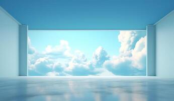 , Blue fantastic 3d clouds on the floor, sky and landscape. Gentle colors and with bright lights. photo