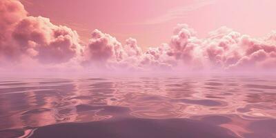 Generative AI, Pink magenta fantastic clouds, sky and landscape. Gentle colors and with bright lights photo