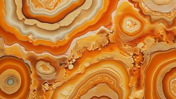 Generative AI, natural volcanic agate stones close-up light orange, apricot crush and golden texture. Wallpaper background, quartz marble, decorative rock pattern. photo