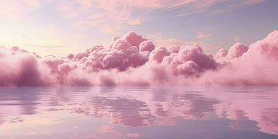 Generative AI, Pink magenta fantastic clouds, sky and landscape. Gentle colors and with bright lights photo