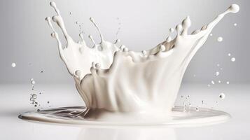 Generative AI, Flowing liquid with splashes in white color. Glossy creamy milk fluid banner, 3D effect, modern macro photorealistic abstract background illustration. photo