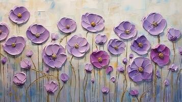 Generative AI, Oil painting of spring flowers on canvas. Beautiful abstract colorful flowers. Macro impasto painting photo