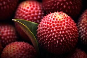 Generative AI, Macro Fresh Juicy of lychee fruit background. Closeup photo, summer Thailand food. photo