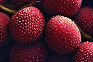 Generative AI, Macro Fresh Juicy of lychee fruit background. Closeup photo, summer Thailand food. photo