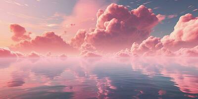 Generative AI, Pink magenta fantastic clouds, sky and landscape. Gentle colors and with bright lights photo