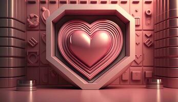 Generative AI, Futuristic space ship room with pink heart in cyberpunk style illustration. Love, feelings, romantic St. Valentine's Day concept. Sci-fi, realistic 3d effect. photo