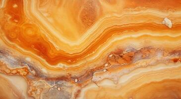 Generative AI, natural volcanic agate stones close-up light orange, apricot crush and golden texture. Wallpaper background, quartz marble, decorative rock pattern. photo