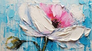 Generative AI, Oil painting of spring flowers on canvas. Beautiful abstract colorful flowers. Macro impasto painting photo