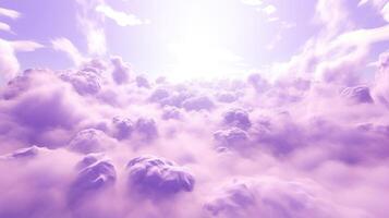 Generative AI, Purple, digital lavender color fantastic 3d clouds on the floor, sky and landscape. Gentle colors and with bright lights. photo