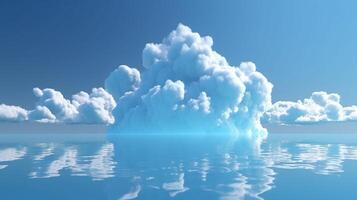 Generative AI, Blue fantastic 3d clouds on the floor, sky and landscape. Gentle colors and with bright lights. photo