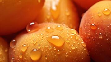 Generative AI, bright slice of juicy ripe apricot and water drops, macro of summer fruit photo