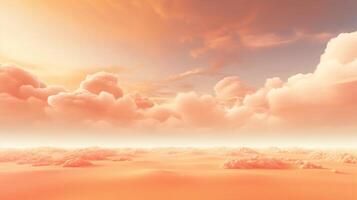 , Light orange, apricot color fantastic 3d clouds on the floor, sky and landscape. Gentle colors and with bright lights. photo