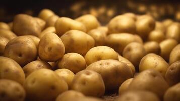 Generative AI, Close up Fresh Organic Whole Potato background. Farmers Market vegetable photo