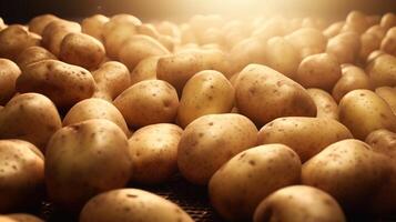 Generative AI, Close up Fresh Organic Whole Potato background. Farmers Market vegetable photo