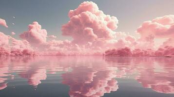 Generative AI, Pink magenta fantastic clouds, sky and landscape. Gentle colors and with bright lights photo