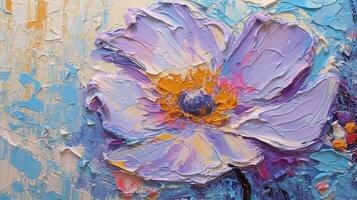 Generative AI, Oil painting of spring flowers on canvas. Beautiful abstract colorful flowers. Macro impasto painting photo