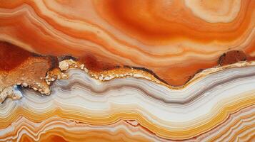 Generative AI, natural volcanic agate stones close-up light orange, apricot crush and golden texture. Wallpaper background, quartz marble, decorative rock pattern. photo