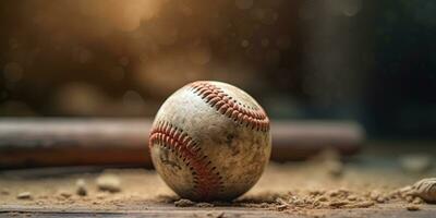 Generative AI, Rough and rugged texture of old baseball balls close up on vintage background photo