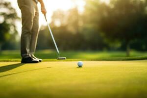 Golf player training on golf course. Generative AI photo