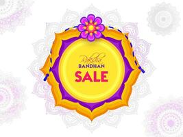 Raksha Bandhan Sale Poster Design with Creative Flower Rakhi on Mandala Pattern White Background. vector