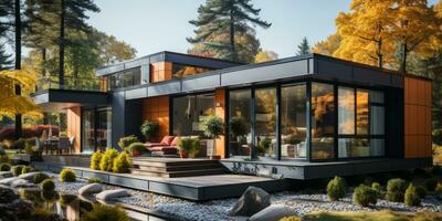 Modern modular private houses. Residential architecture exterior. AI Generated photo