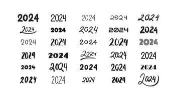 2024 letras recopilación. conjunto de 2024 contento nuevo año mano dibujado simbolos número plantilla, logo, póster, saludo tarjeta diseño. vector