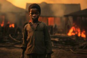 retrato de africano chico en aldea. generativo ai foto