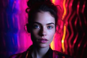 Woman portrait on abstract colorful background. photo