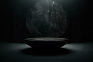 Dark stone stage with copy space for product display. Generative AI photo