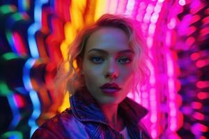 Woman portrait on abstract colorful background. photo