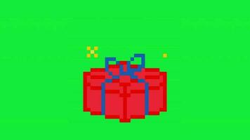 pixel art rouge cadeau boîte animation vidéo sur vert écran adapté pour anniversaire et Noël contenu video